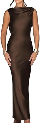Luna Satin Cowl-Back Maxi Dress
