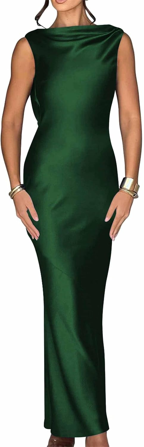 Luna Satin Cowl-Back Maxi Dress