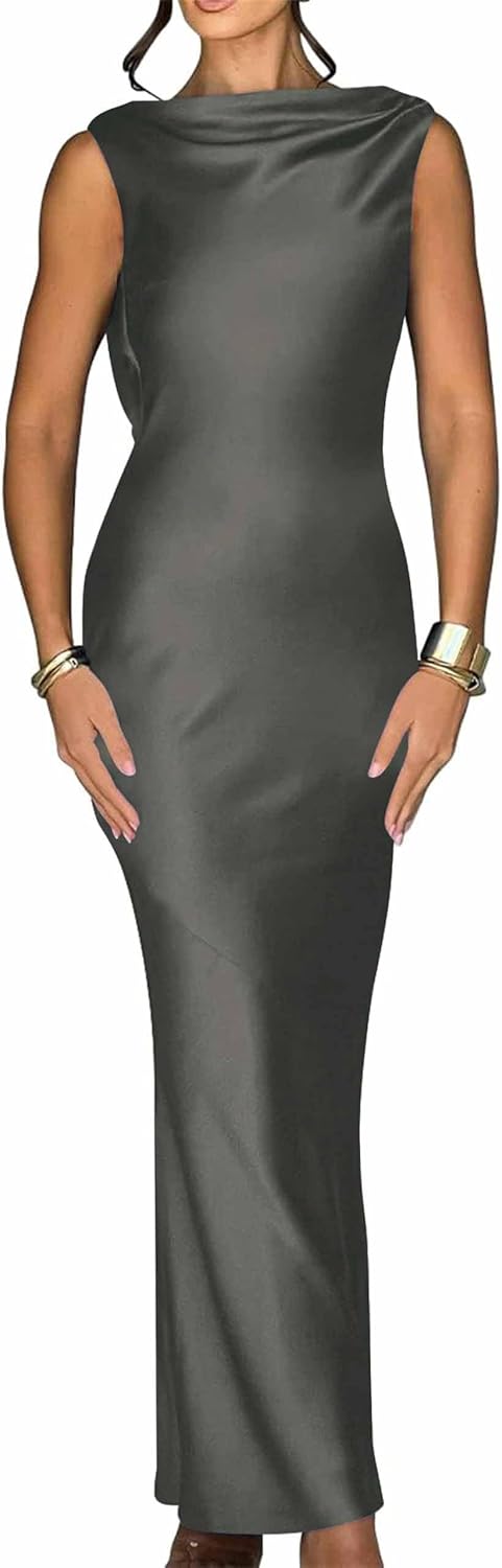 Luna Satin Cowl-Back Maxi Dress