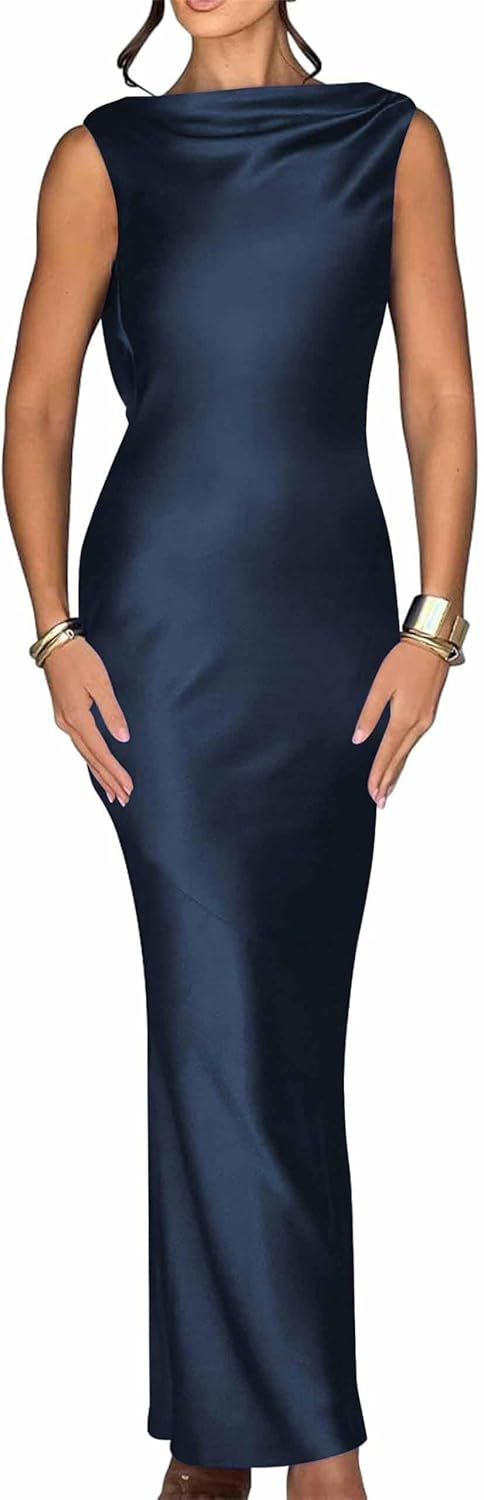Luna Satin Cowl-Back Maxi Dress