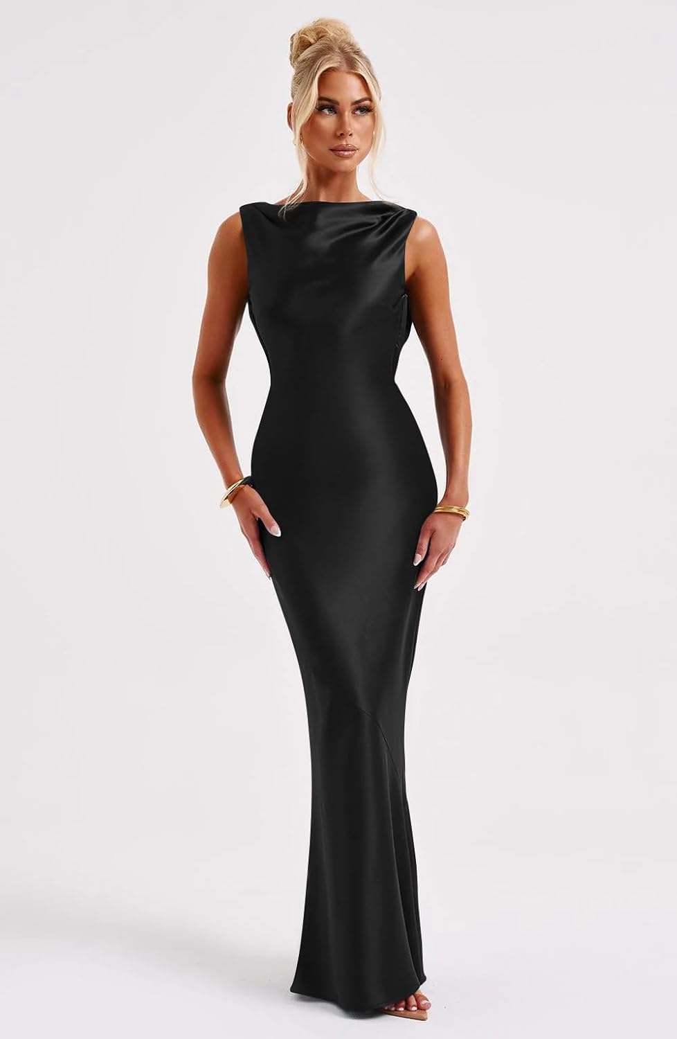 Luna Satin Cowl-Back Maxi Dress