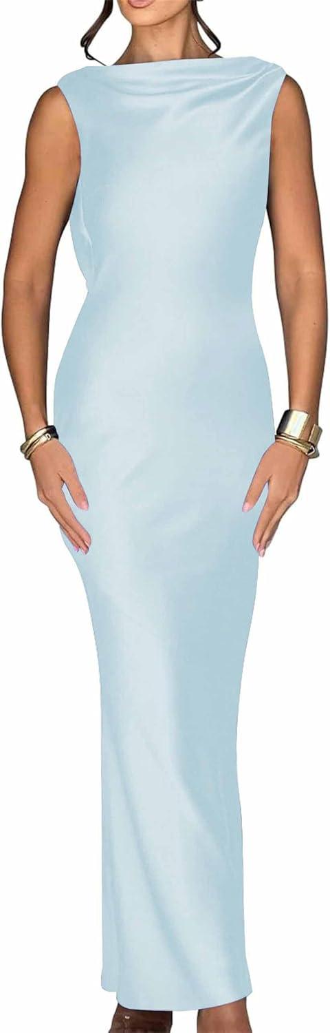 Luna Satin Cowl-Back Maxi Dress