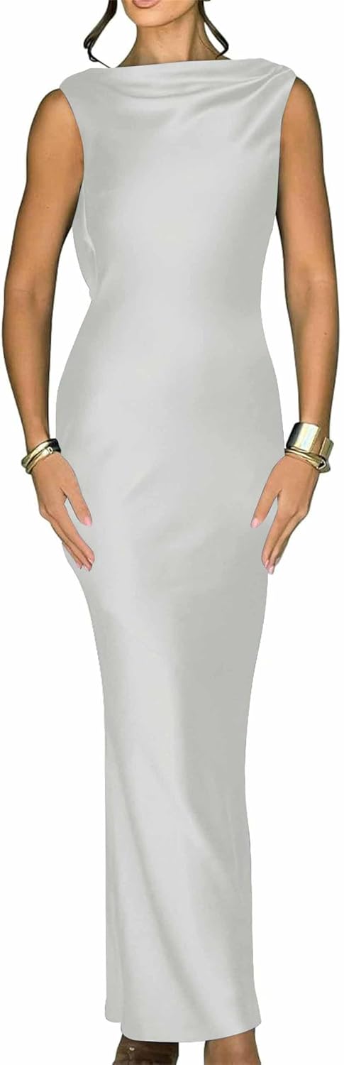 Luna Satin Cowl-Back Maxi Dress