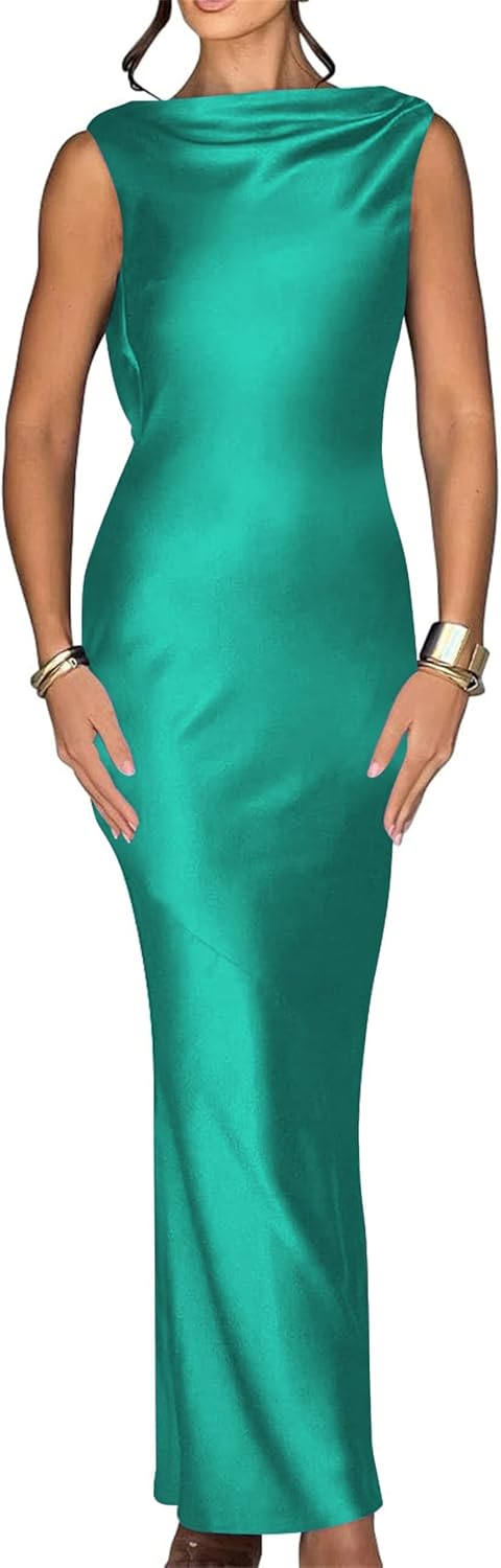 Luna Satin Cowl-Back Maxi Dress