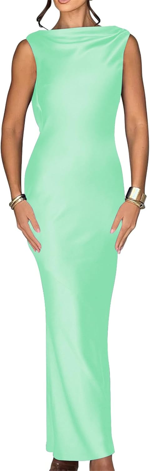 Luna Satin Cowl-Back Maxi Dress