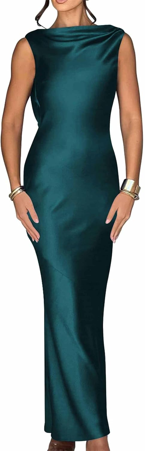 Luna Satin Cowl-Back Maxi Dress