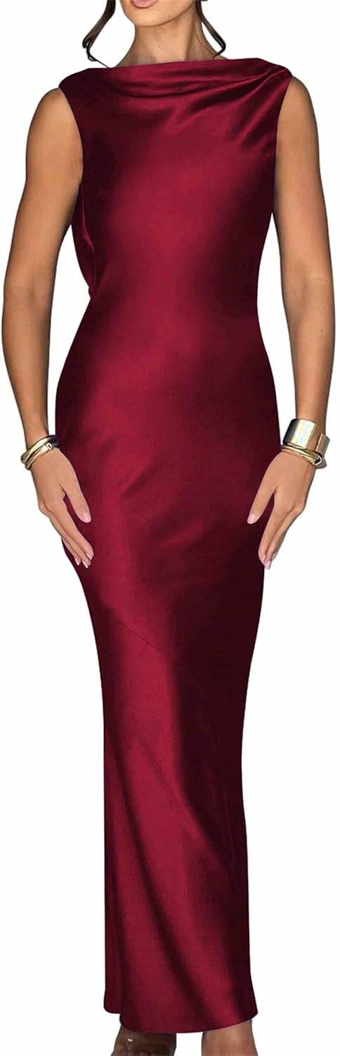 Luna Satin Cowl-Back Maxi Dress