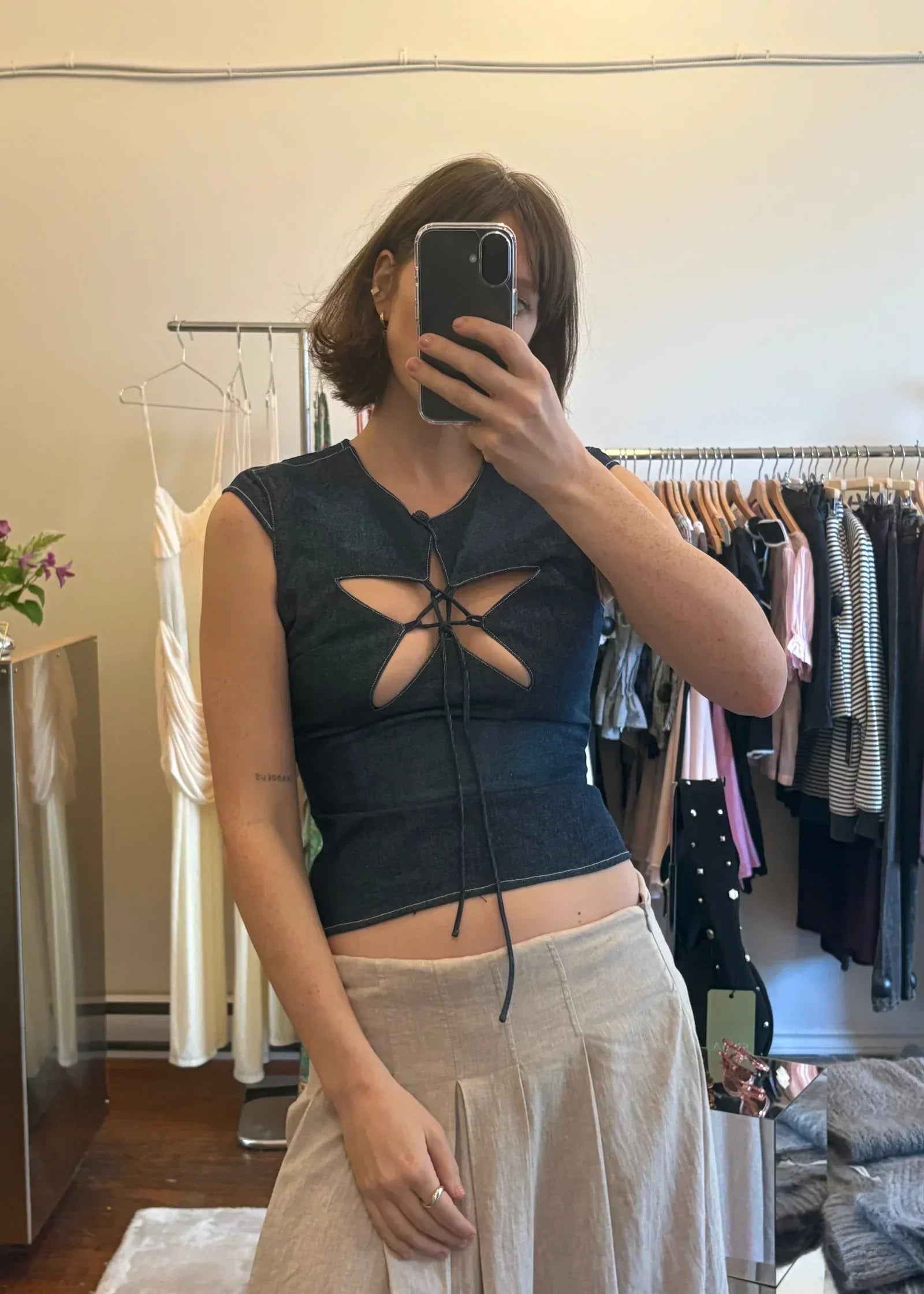 Starlight Denim Cutout Top